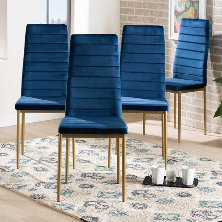 Baxton Studio Armand Glam and Luxe Navy Blue Velvet Upholstered and Gold Finished Metal Dining Chair Set , PK4 193-4PC-11771-ZORO